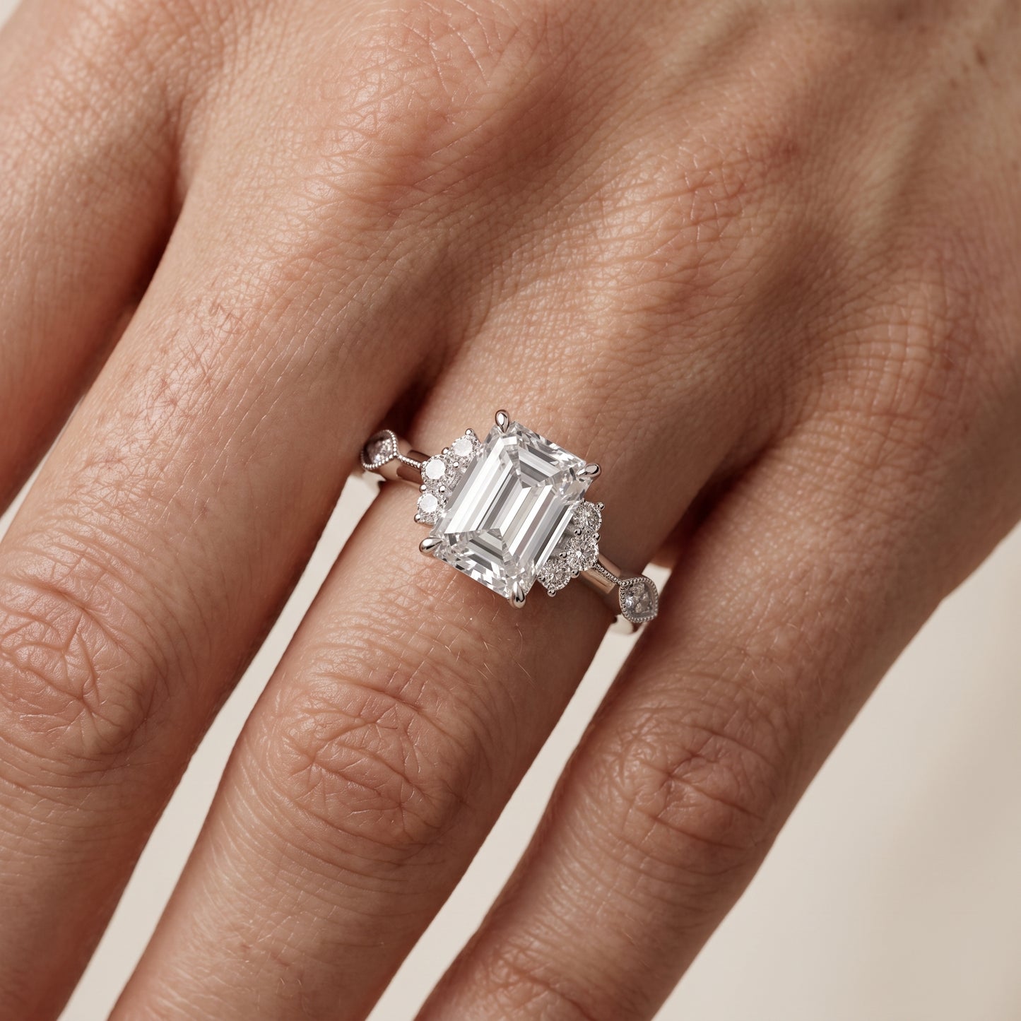 Naomi Vintage Milgrain Emerald Diamond Engagement Ring in Platinum - lifestyle.jpg