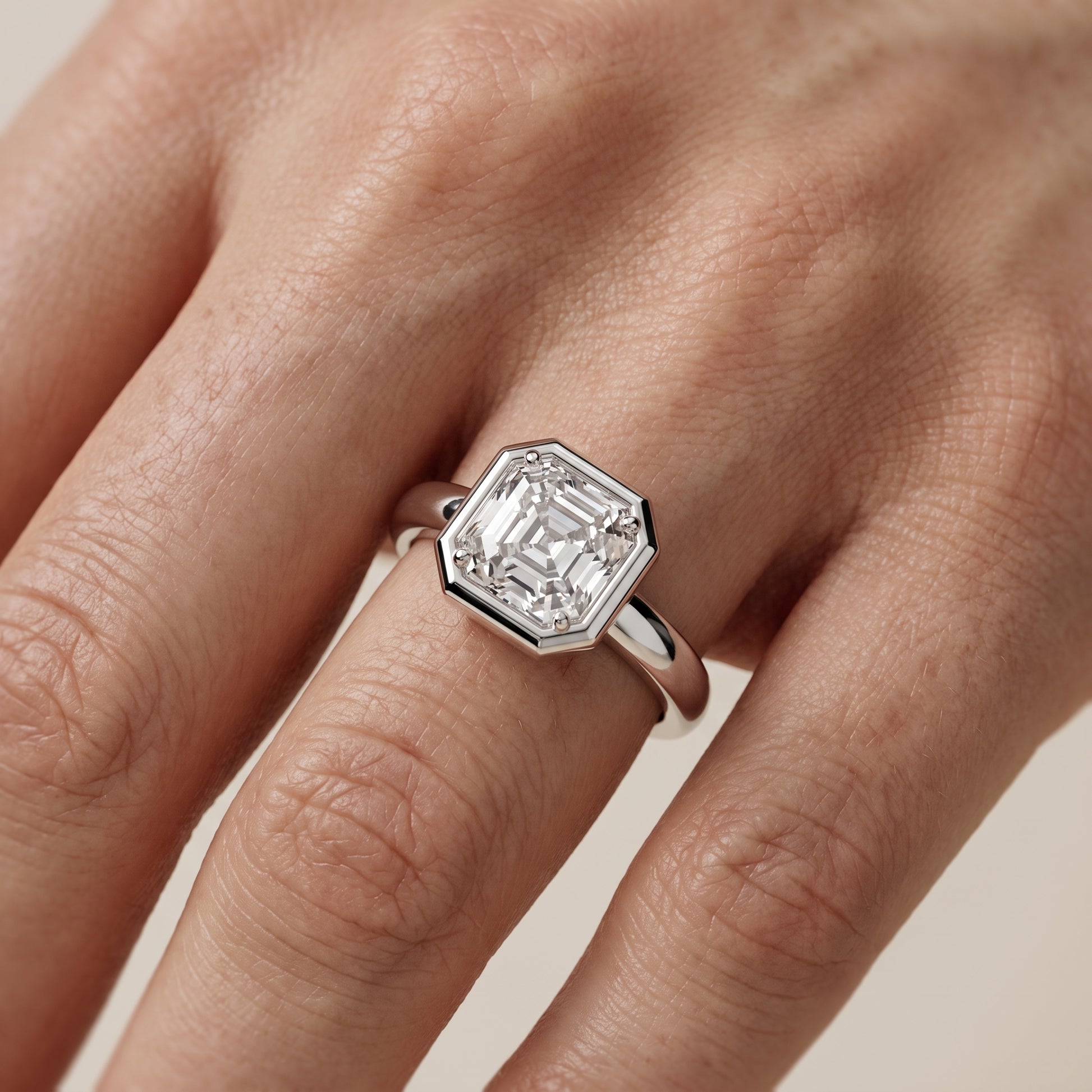 Alina Bezel Solitaire Asscher Diamond Ring in Silver - lifestyle.jpg