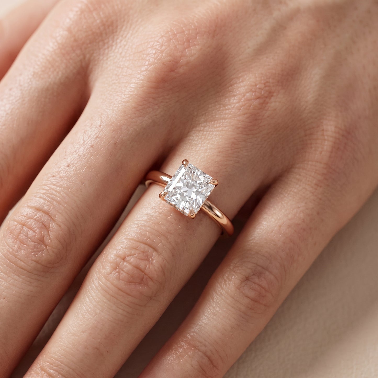 Amaya Hidden Halo Radiant Diamond Ring in Rose Gold - lifestyle.jpg