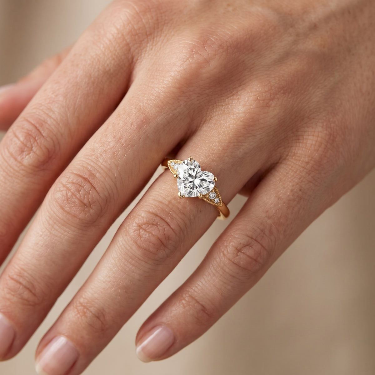 Adora Vintage Milgrain Heart Diamond Engagement Ring in Rose Gold - lifestyle.jpg