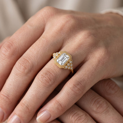 Effie Vintage Bezel Emerald Diamond Engagement Ring in Silver - lifestyle.jpg