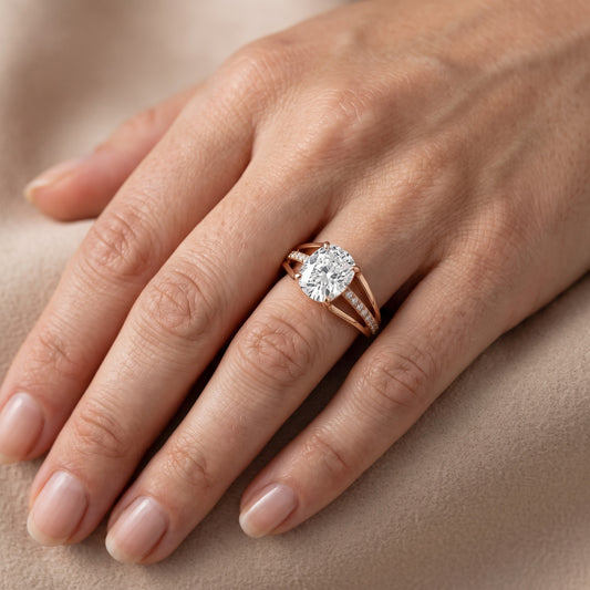 Lucinda Split Shank Cushion Diamond Engagement Ring in Rose Gold - lifestyle.jpg