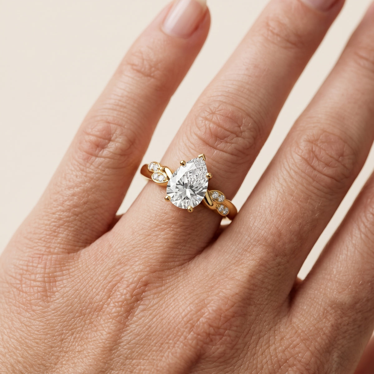 Robin Leaf Twist Pear Diamond Engagement Ring in Silver - lifestyle.jpg