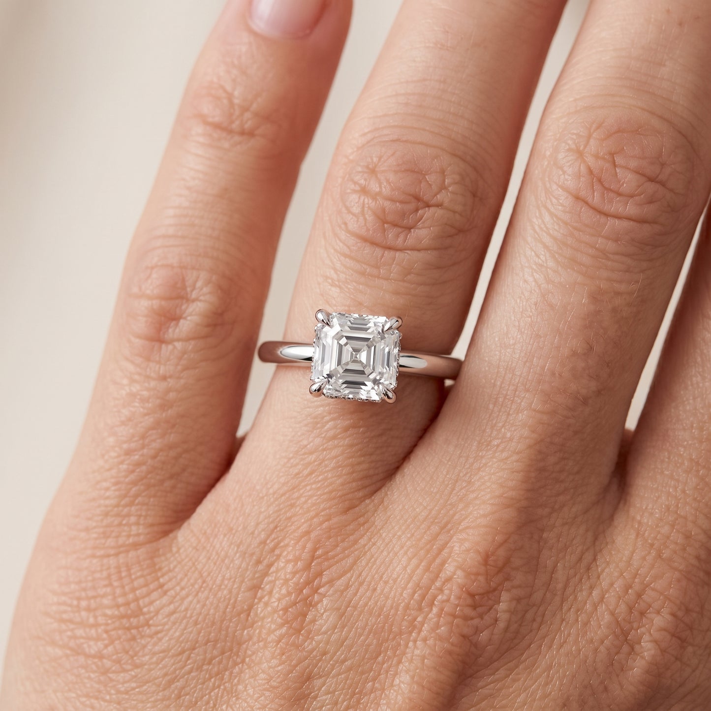 Amaya Hidden Halo Asscher Diamond Ring in White Gold - lifestyle.jpg