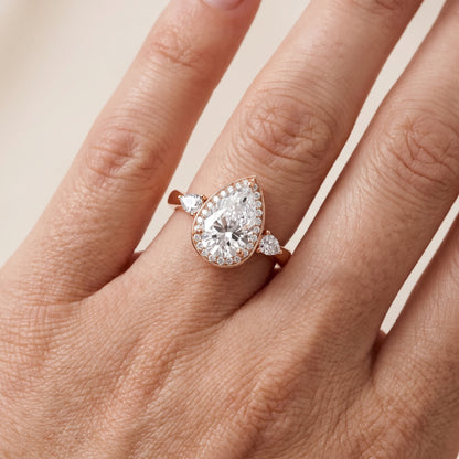 Eliza Halo Sidestone Pear Diamond Engagement Ring in Rose Gold - lifestyle.jpg