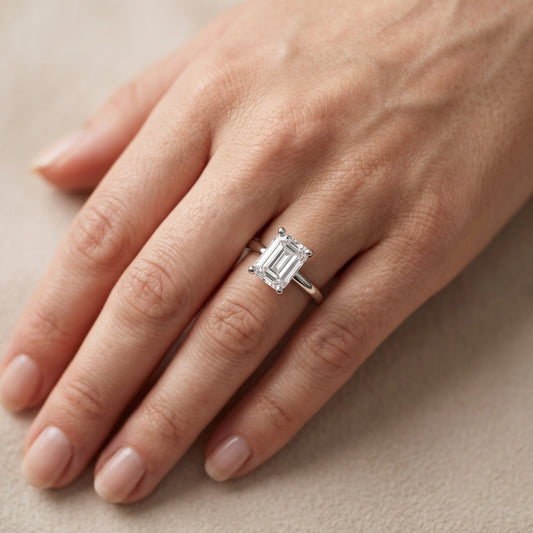 Maisie Four Prong Solitaire Emerald Diamond Engagement Ring in White Gold - lifestyle.jpg