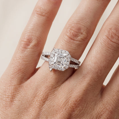Kira Halo Split Shank Asscher Diamond Engagement Ring in Platinum - lifestyle.jpg