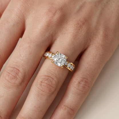Noor Channel Set Sidestone Cushion Diamond Engagement Ring in Yellow Gold - lifestyle.jpg