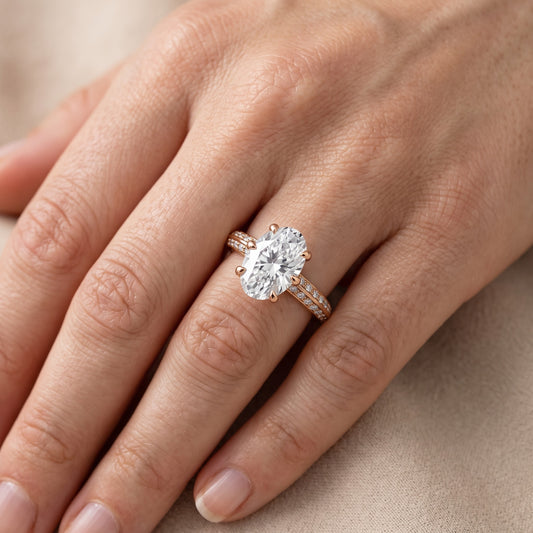 Meredith Knife Edge Pavé Oval Diamond Engagement Ring in Rose Gold - lifestyle.jpg