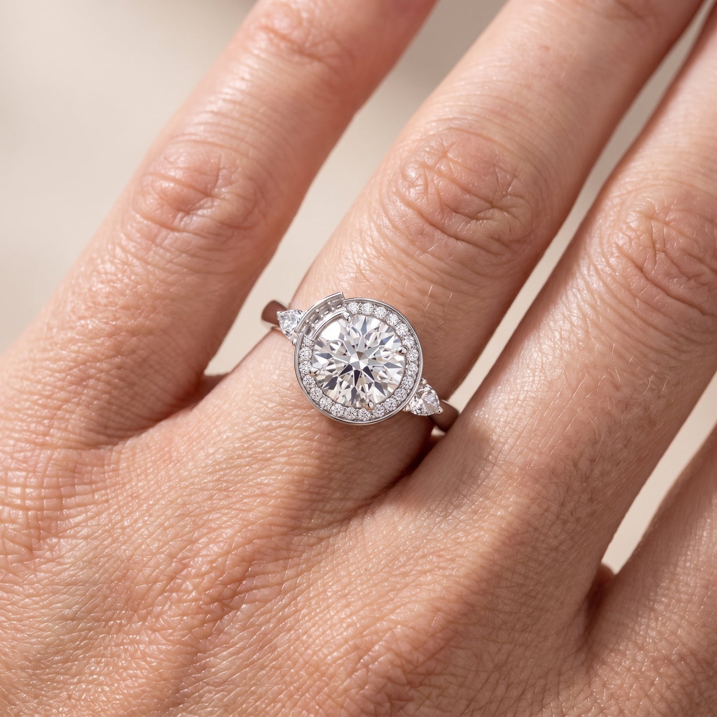 Eliza Halo Sidestone Round Diamond Engagement Ring in Silver - lifestyle.jpg