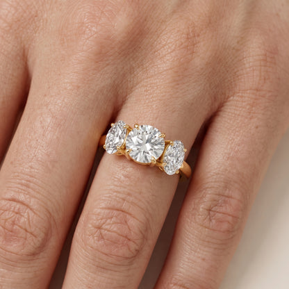 Lila Three-Stone Round Diamond Ring in Yellow Gold - lifestyle.jpg