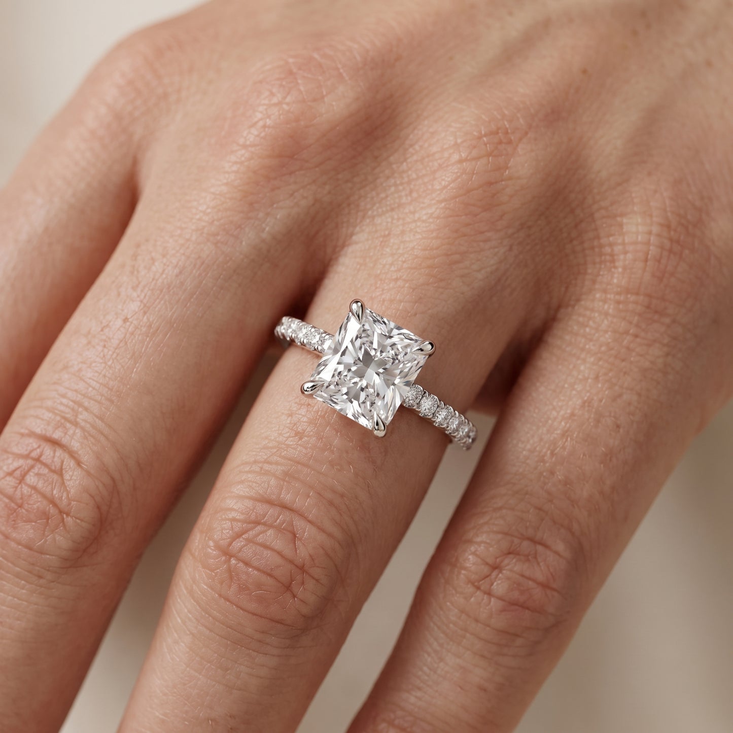 Maya Hidden Halo Pavé Radiant Diamond Engagement Ring in Silver - lifestyle.jpg
