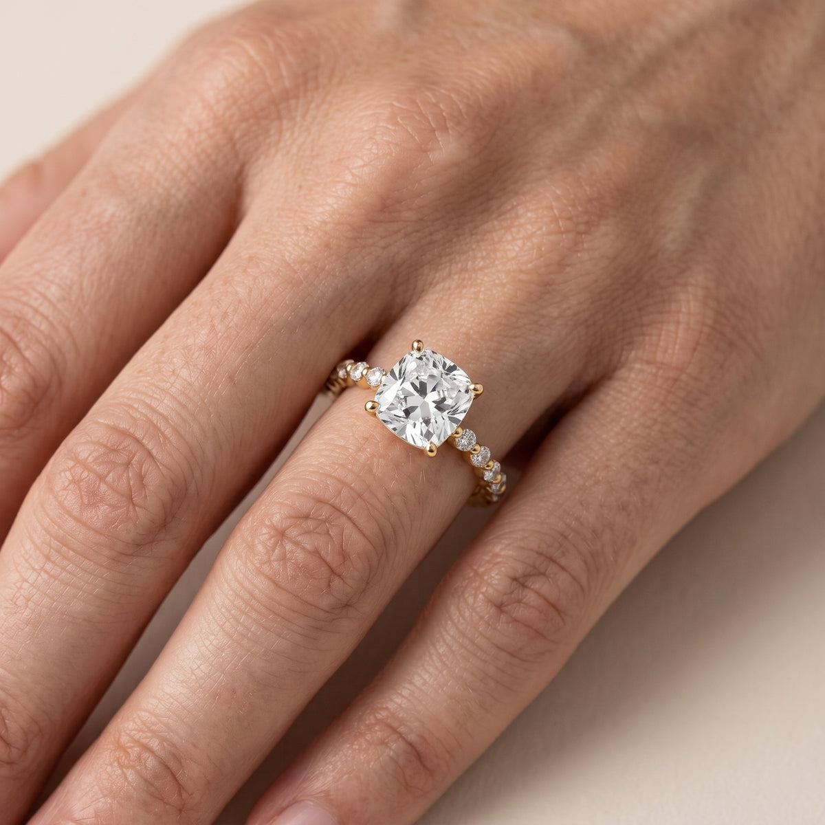Lilia Beaded Pavé Cushion Diamond Engagement Ring in Rose Gold - lifestyle.jpg