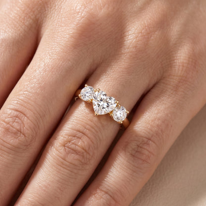 Callie Three-Stone Trellis Heart Diamond Engagement Ring in Yellow Gold - lifestyle.jpg