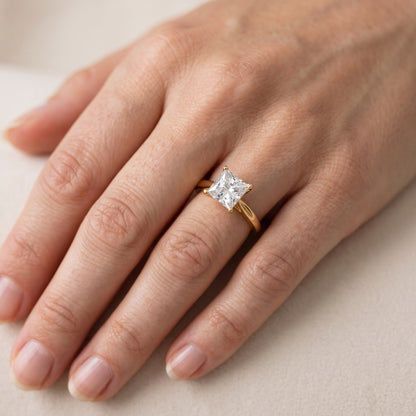 Enid Solitaire Cathedral Princess Diamond Engagement Ring in Yellow Gold - lifestyle.jpg
