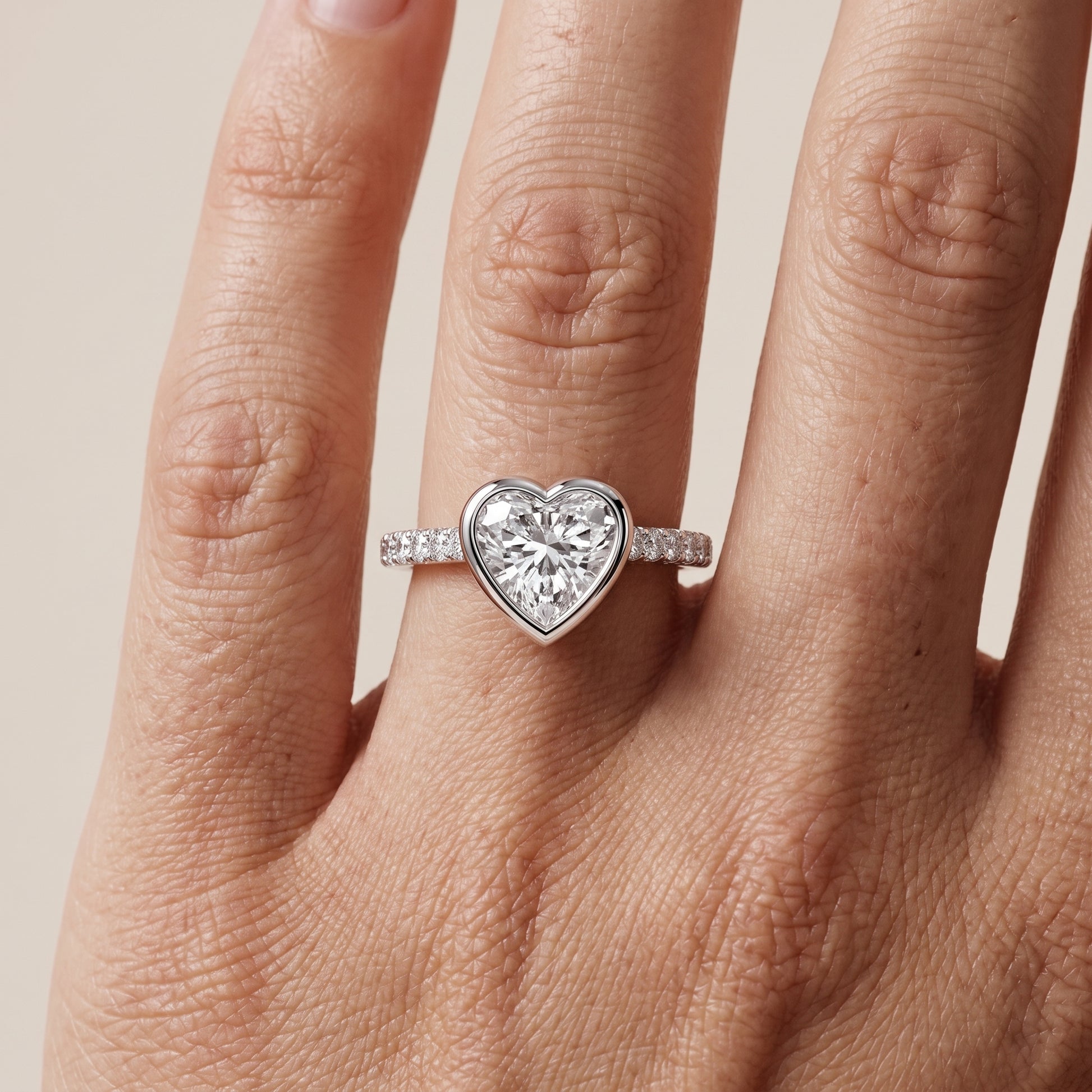 Cora Bezel Pavé Heart Diamond Ring in White Gold - lifestyle.jpg