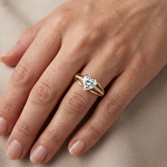 Lucinda Split Shank Heart Diamond Engagement Ring in Yellow Gold - lifestyle.jpg