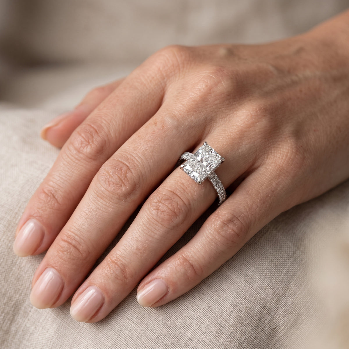 Elisa Hidden Halo Pavé Radiant Diamond Engagement Ring in Silver - lifestyle.jpg