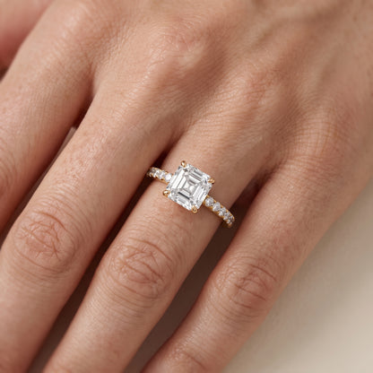 Aisha Pavé Solitaire Asscher Diamond Engagement Ring in Yellow Gold - lifestyle.jpg