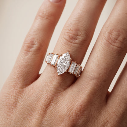 Mara Sidestone Baguette Accent Marquise Diamond Engagement Ring in Rose Gold - lifestyle.jpg