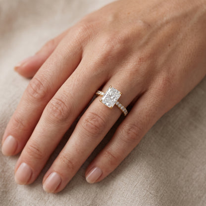 Gia Hidden Halo Pavé Radiant Diamond Engagement Ring in Yellow Gold - lifestyle.jpg