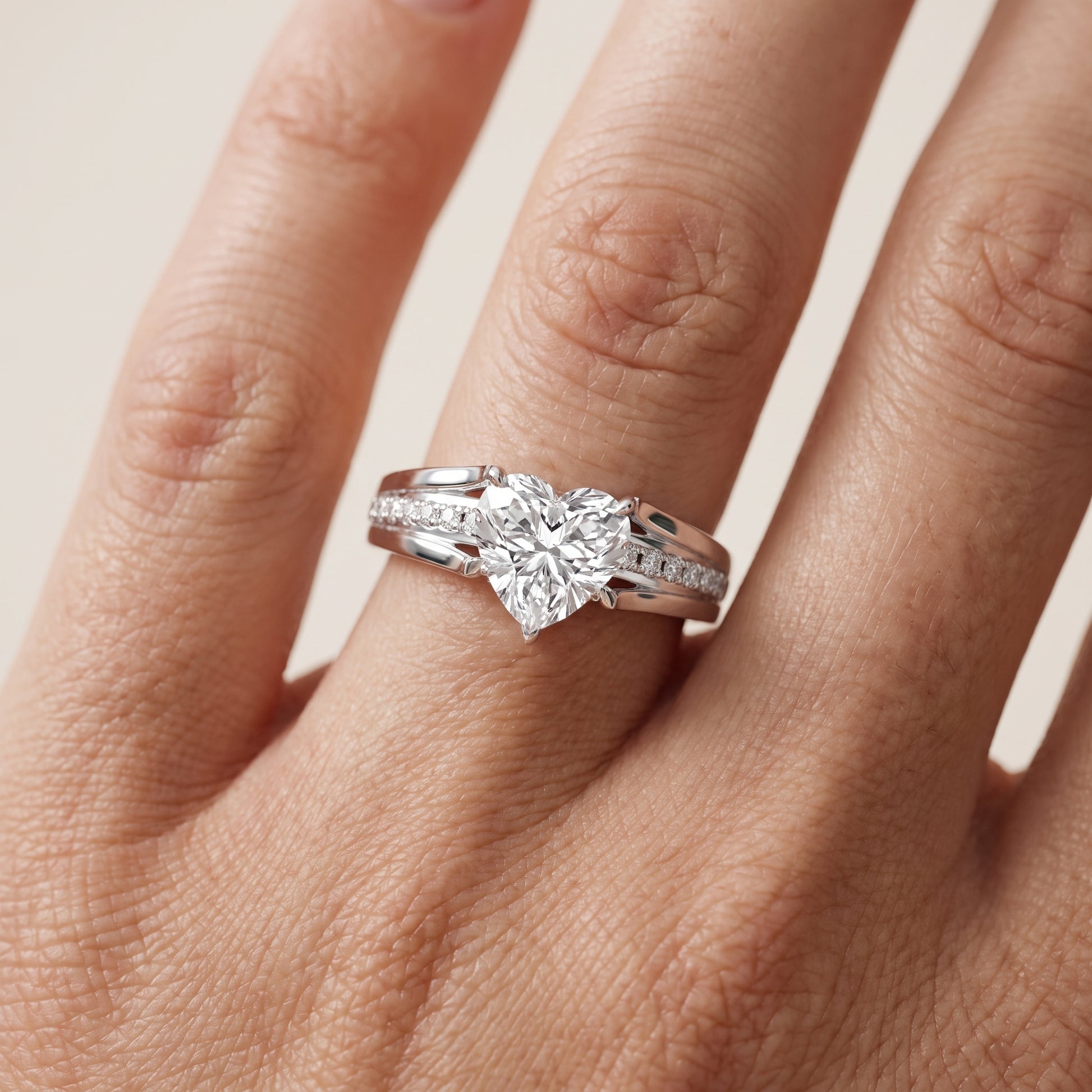 Scarlett Split Shank Pavé Heart Diamond Ring in Platinum - lifestyle.jpg