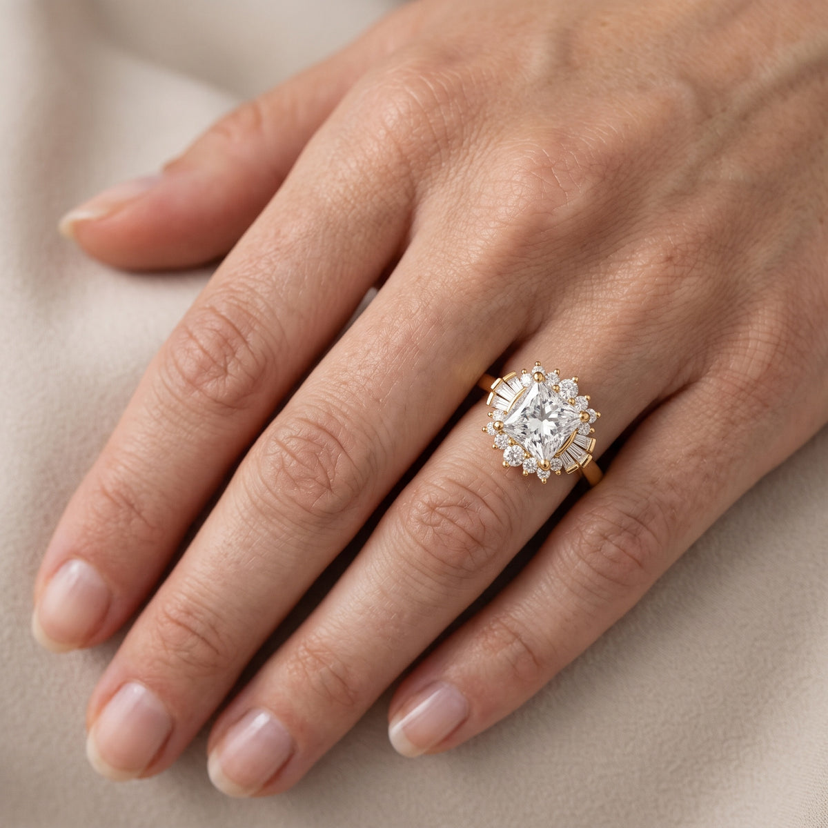 Marlow Ballerina Halo Princess Diamond Engagement Ring in Platinum - lifestyle.jpg
