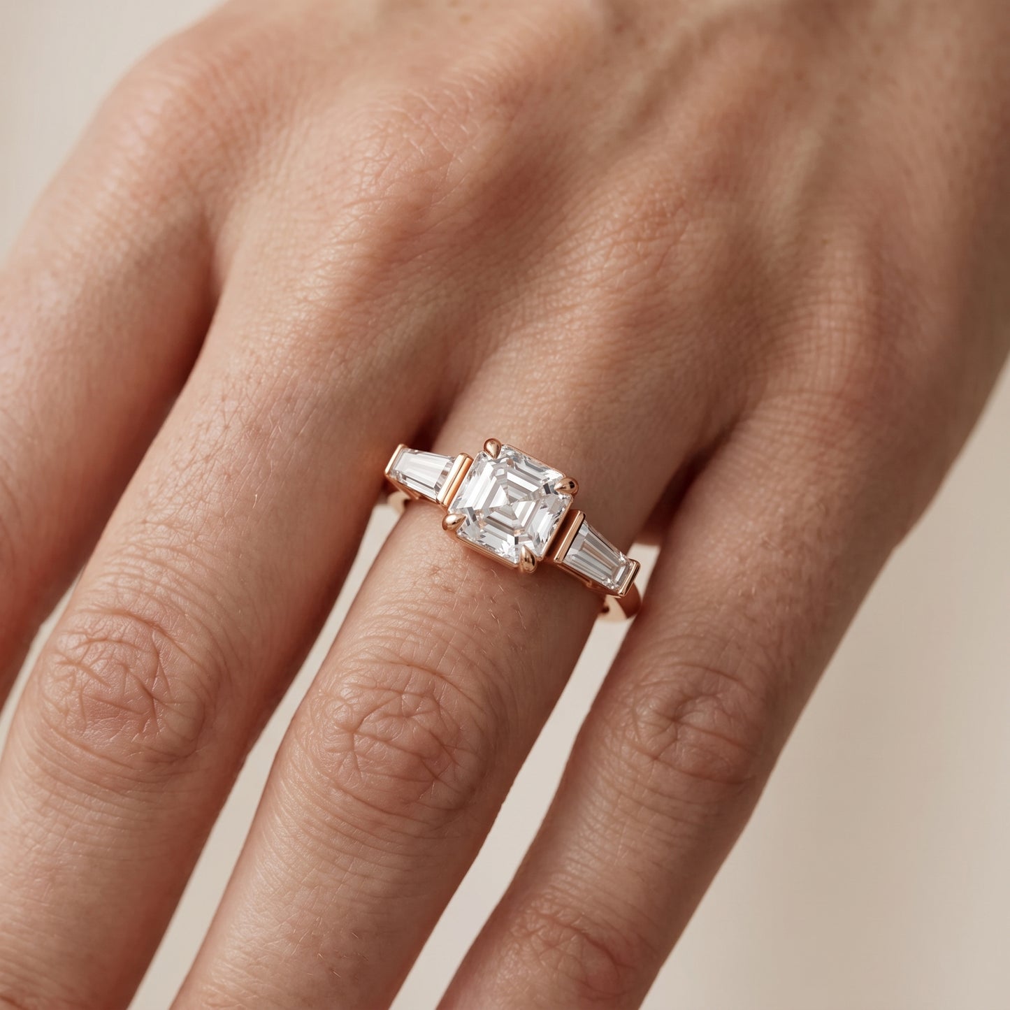 Layla Tapered Baguette Asscher Diamond Ring in Rose Gold - lifestyle.jpg