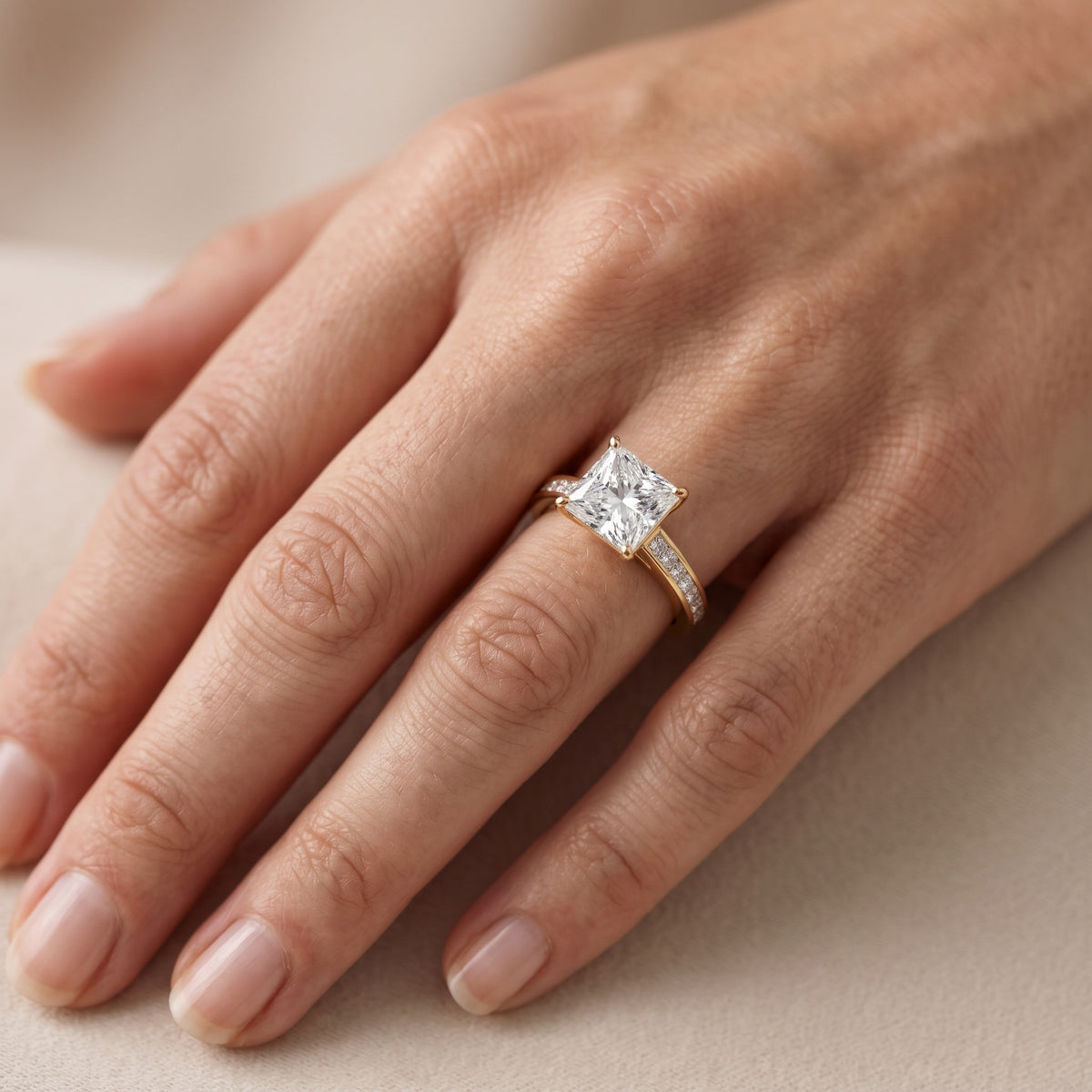 Jane Cathedral Channel Set Princess Diamond Engagement Ring in Rose Gold - lifestyle.jpg