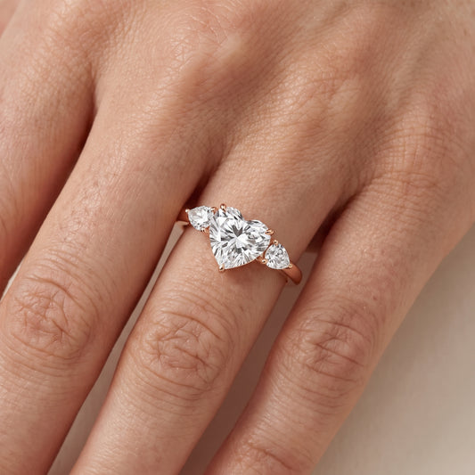 Phoebe Three-Stone Heart Diamond Ring in Rose Gold - lifestyle.jpg