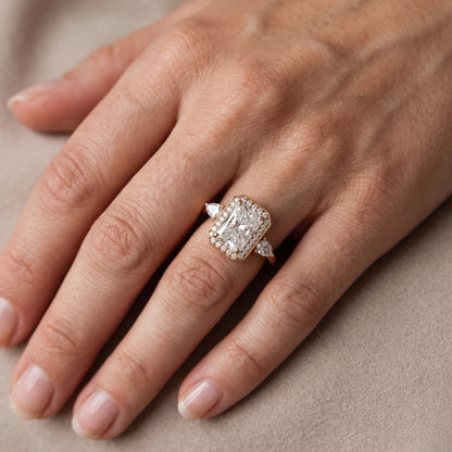 Eliza Halo Sidestone Radiant Diamond Engagement Ring in Rose Gold - lifestyle.jpg