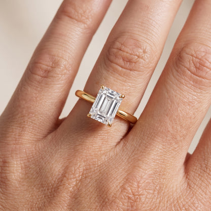 Kalia Knife Edge Solitaire Emerald Diamond Engagement Ring in Yellow Gold - lifestyle.jpg