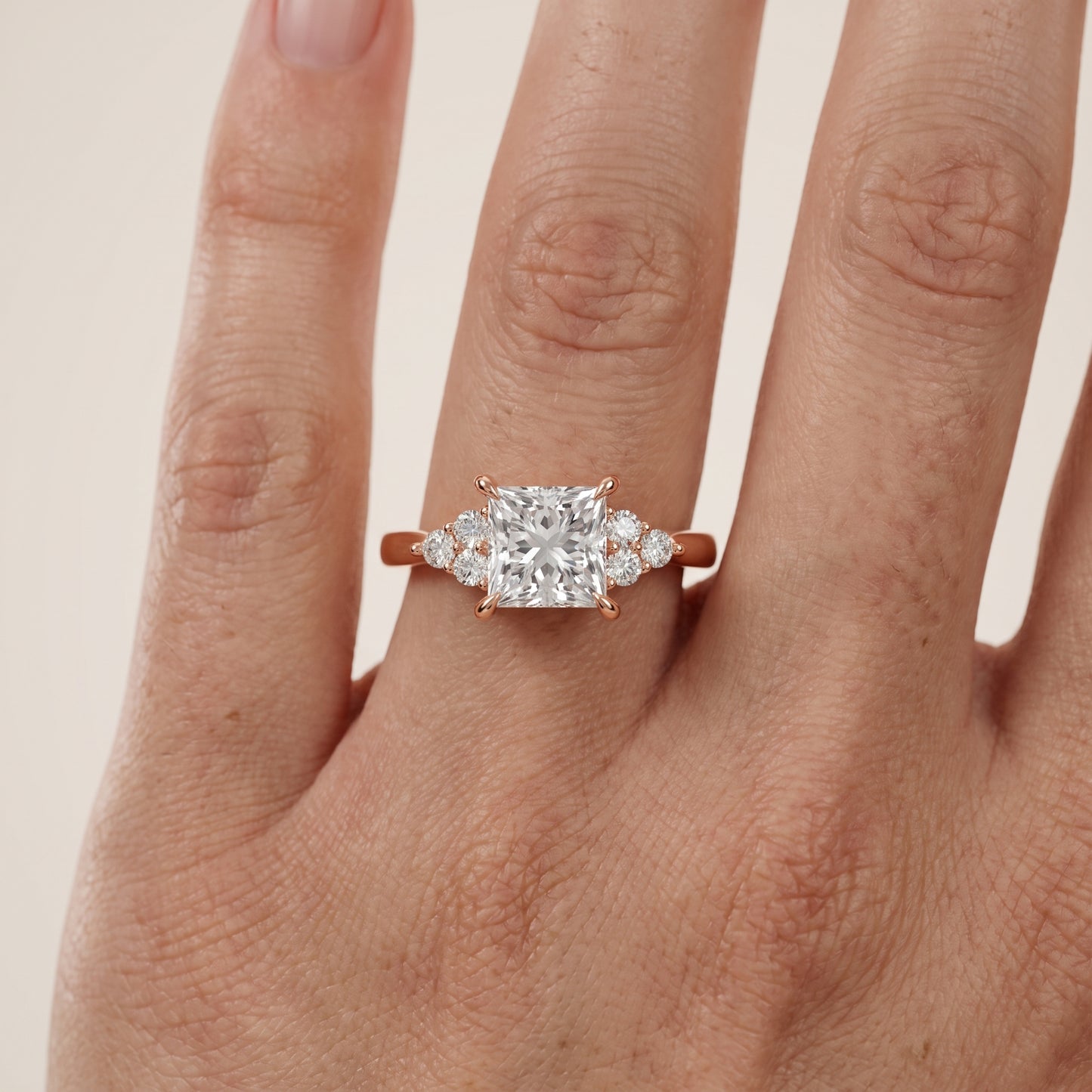 Anya Sidestone Cluster Princess Diamond Ring in Rose Gold - lifestyle.jpg