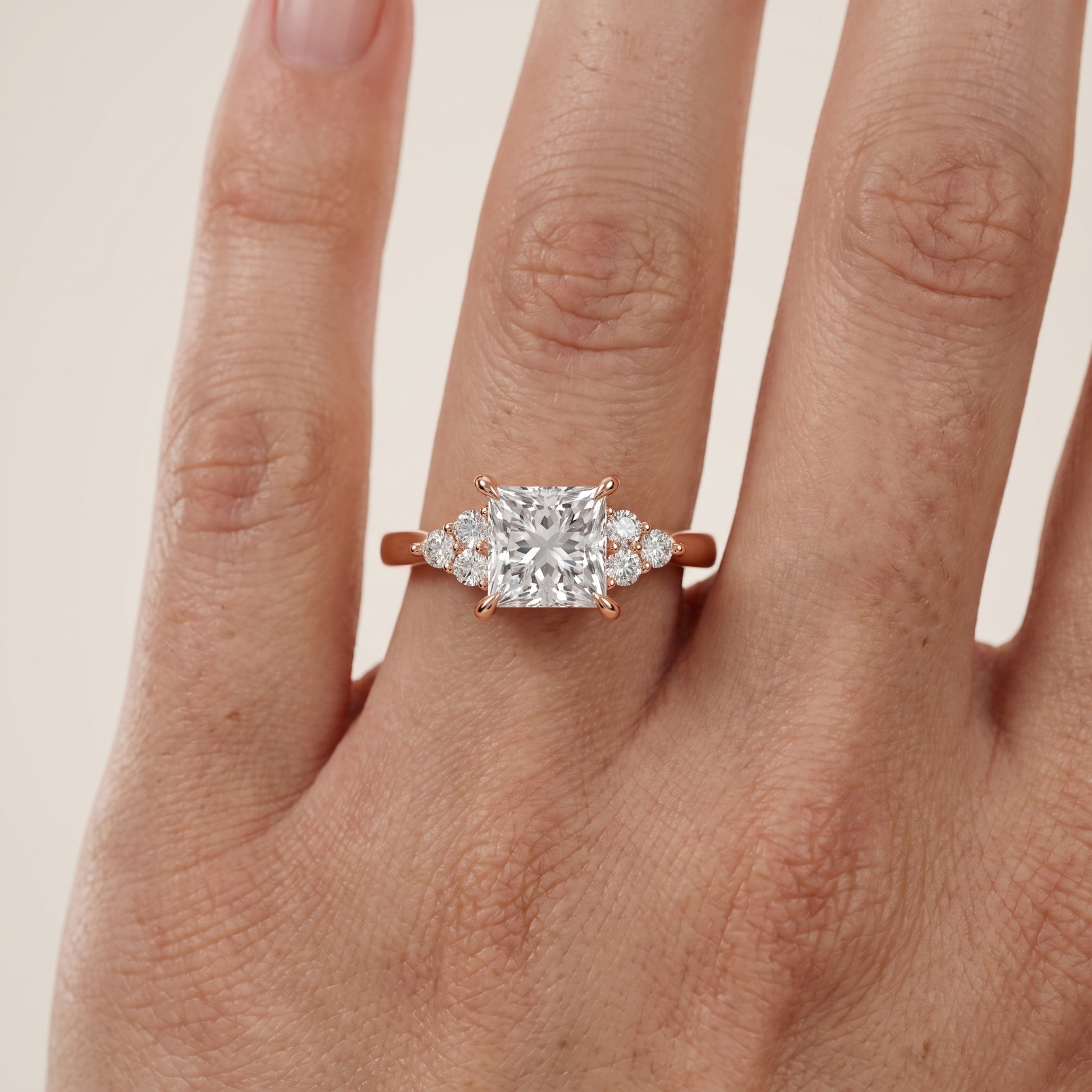 Anya Sidestone Cluster Princess Diamond Ring in Rose Gold - lifestyle.jpg