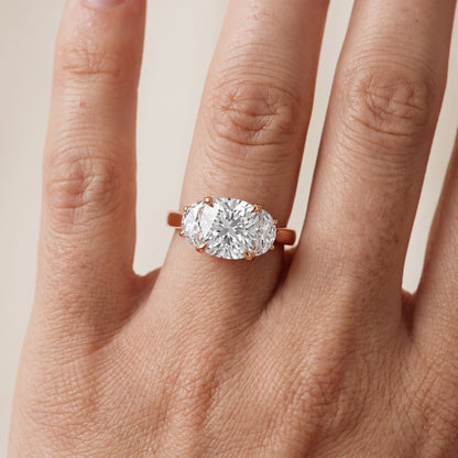 Romy Three-Stone Cushion Diamond Engagement Ring in Rose Gold - lifestyle.jpg