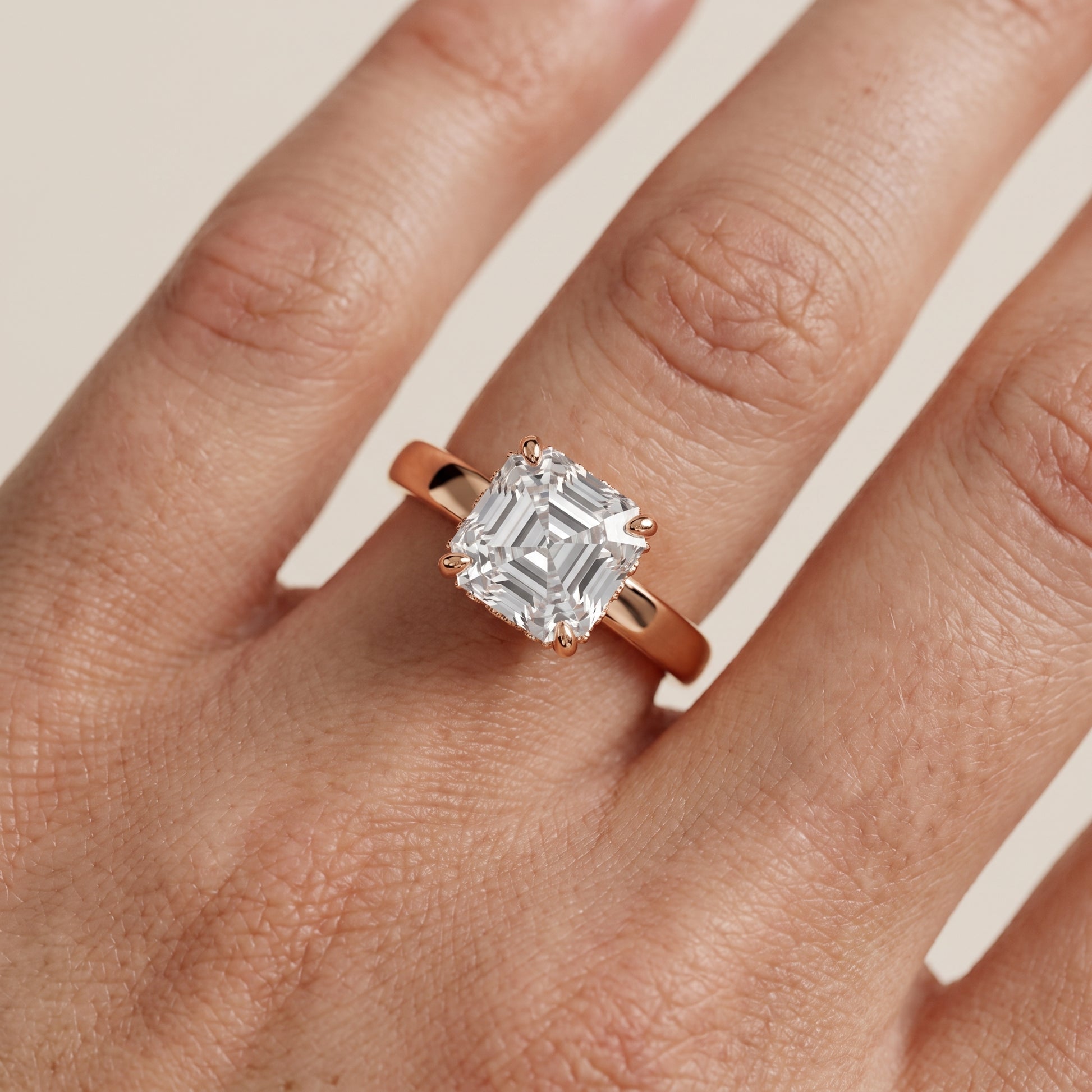 Lara Hidden Halo Asscher Diamond Engagement Ring in Rose Gold - lifestyle.jpg
