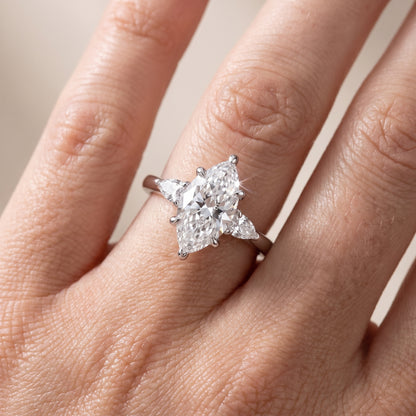 Leila Three-Stone Marquise Diamond Engagement Ring in Platinum - lifestyle.jpg