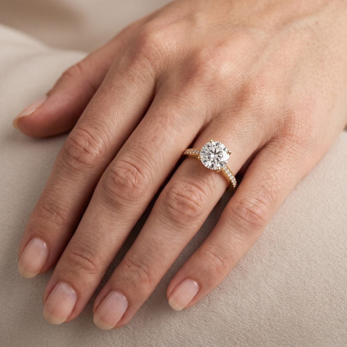 Nancy Trellis Pavé Round Diamond Engagement Ring in Silver - lifestyle.jpg