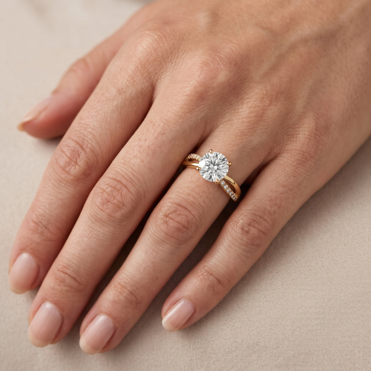 Alida Split Shank Pavé Round Diamond Engagement Ring in Silver - lifestyle.jpg