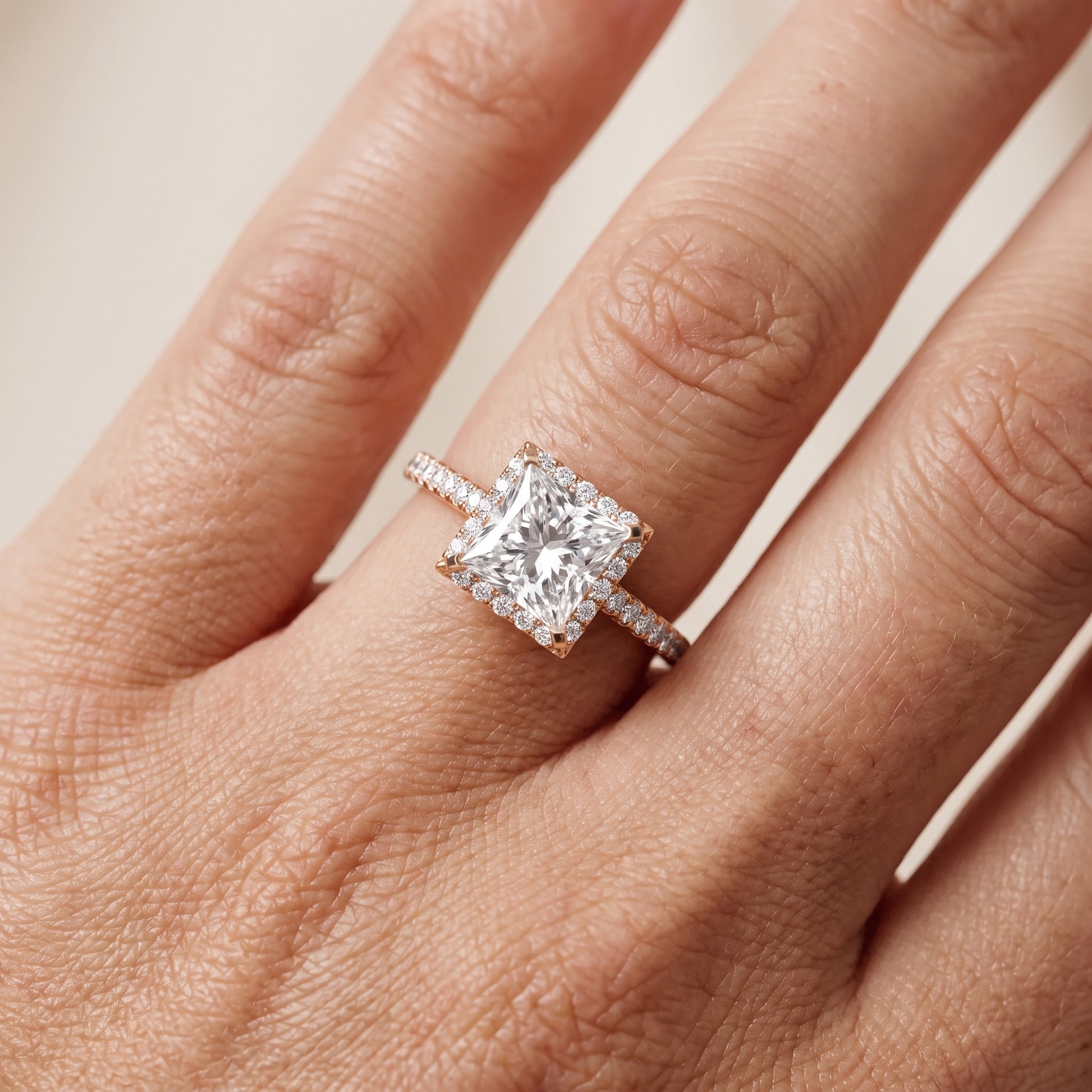 Willa Halo Micropavé Princess Diamond Engagement Ring in Rose Gold - lifestyle.jpg