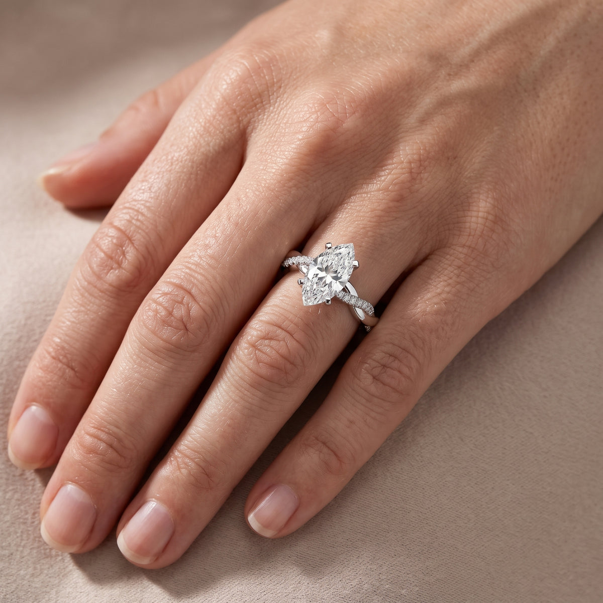 Twisted Side Stone Marquise Diamond Engagement Ring in Silver - lifestyle.jpg