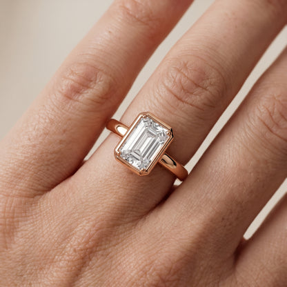 Alina Bezel Solitaire Emerald Diamond Ring in Rose Gold - lifestyle.jpg
