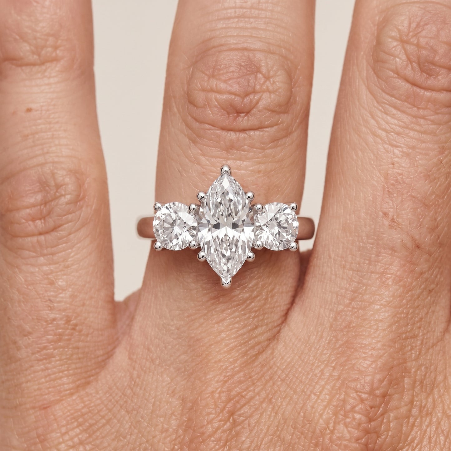 Callie Three-Stone Trellis Marquise Diamond Engagement Ring in Silver - lifestyle.jpg