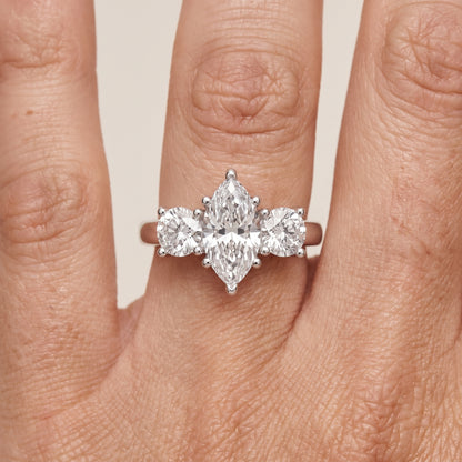 Callie Three-Stone Trellis Marquise Diamond Engagement Ring in Silver - lifestyle.jpg