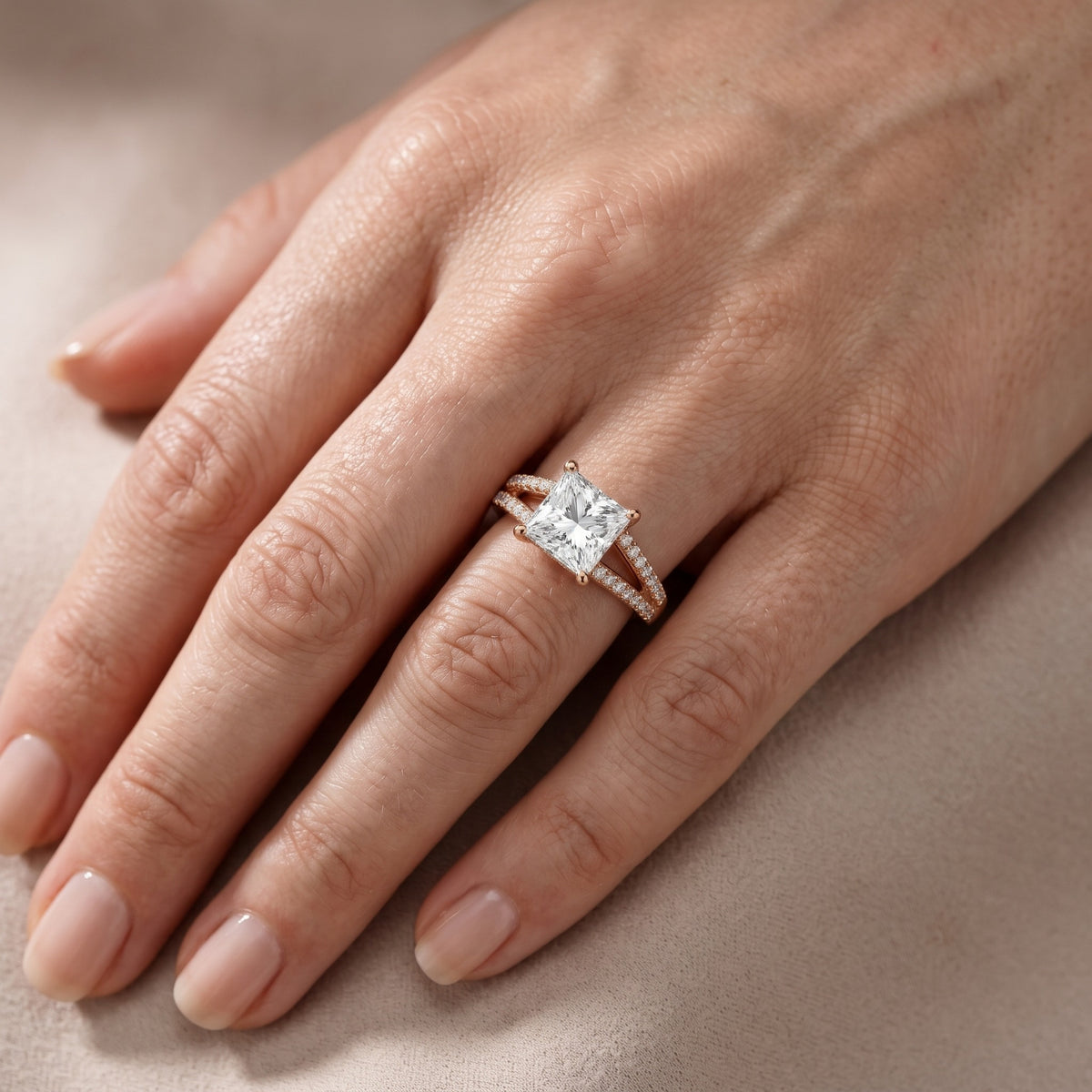 Eternal Embrace Princess Diamond Engagement Ring in Rose Gold - lifestyle.jpg
