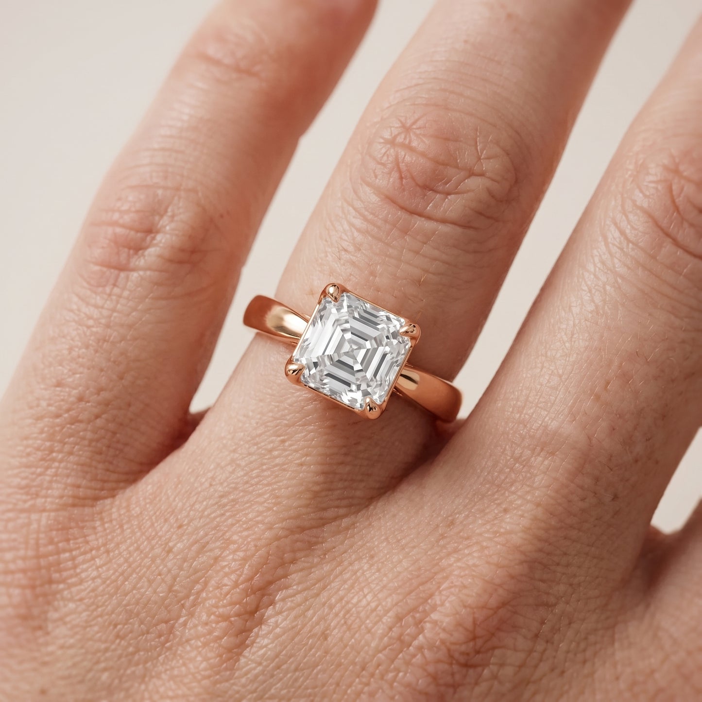 Lucia Solitaire Six-Prong Asscher Diamond Engagement Ring in Rose Gold - lifestyle.jpg