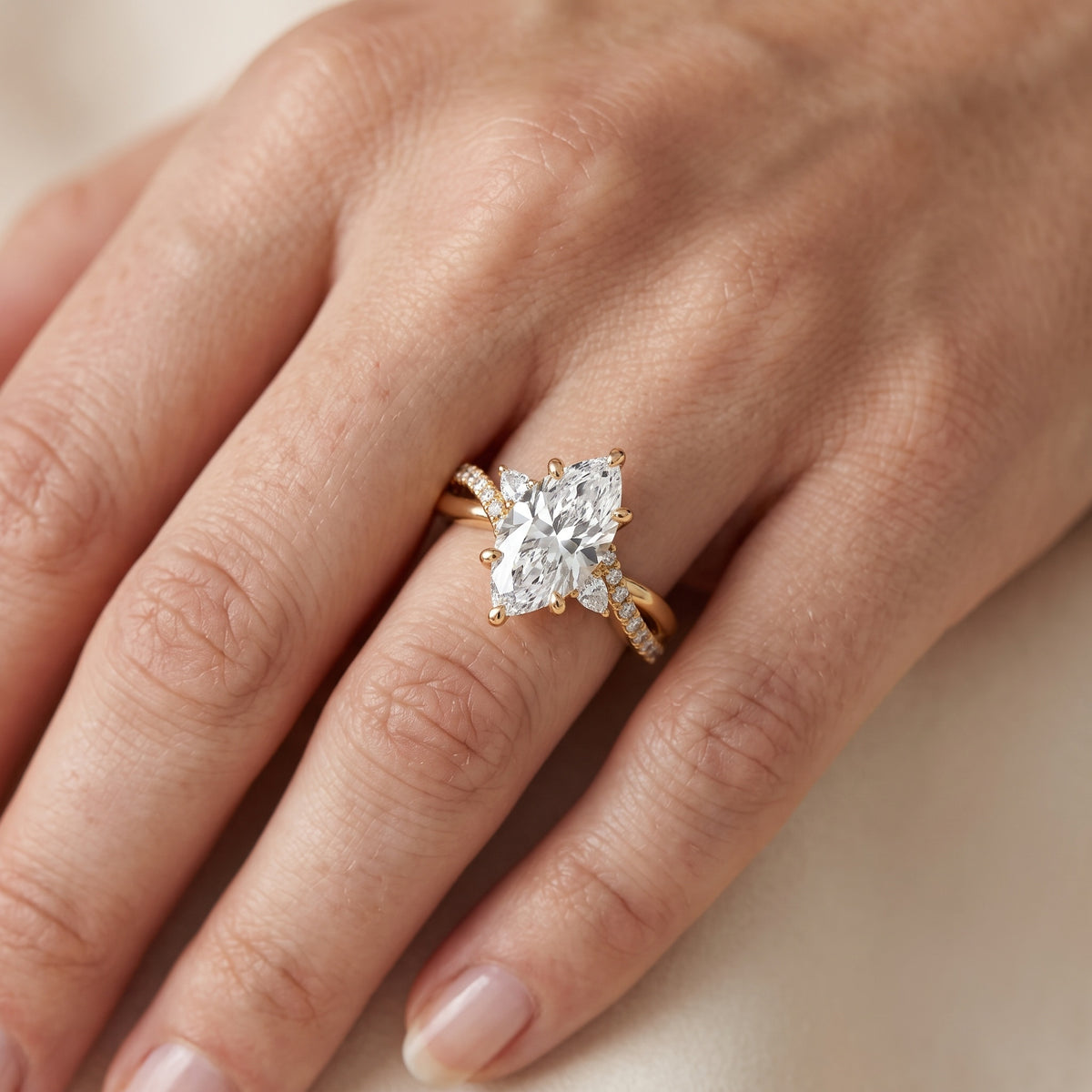Reno Pear-Side Twist Marquise Diamond Engagement Ring in Silver - lifestyle.jpg