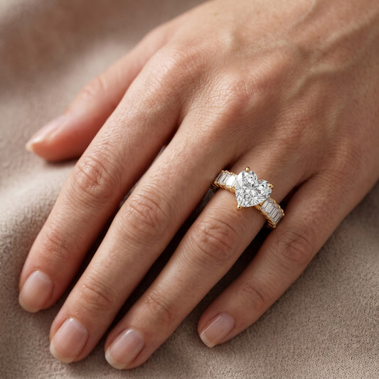 Mallory Shared Prong Heart Diamond Engagement Ring in Yellow Gold - lifestyle.jpg