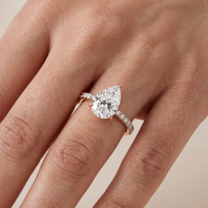 Juna French Pavé Solitaire Pear Diamond Engagement Ring in Rose Gold - lifestyle.jpg