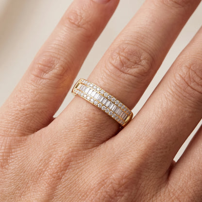 Caroline Channel Set Baguette & Round Diamond Anniversary Ring in Yellow Gold - lifestyle.jpg